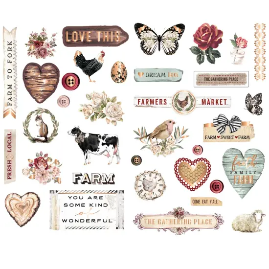 Farm Sweet Farm Collection Chipboard Stickers - 35 pcs, w foil details {1}