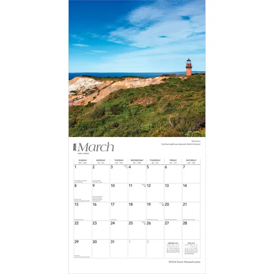Massachusetts Wild & Scenic | 2026 12 x 24 Inch (Hanging) Monthly Square Wall Calendar | Plastic-Free {3}