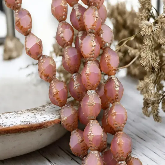 *15* 8x10mm Pink Opaline Picasso Faceted Bicone Beads {3}