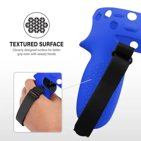 Insten Controller Grips for Oculus Quest 2 Meta VR Headset Touch Controllers, Silicone Protective Accessories with Knuckle Straps & Joystick Cover (Blue, 1 Pair) {4}