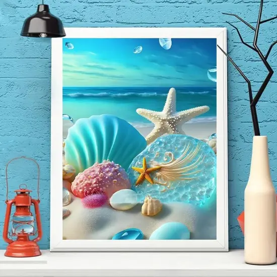 DIY 5D Diamond Painting Kits Sea Shell for Adults Beginners,Beach Diamond Art Full Round Diamond Drill,Starfish Paintings by Diamonds Home Wall Decor Gift(30x40cm/11.8X15.7inch) {2}