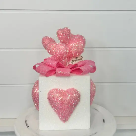 10.5" Valentine's Day Glitter Foam Gift Box with Hearts - Pink and White Decor - Foam gift box wreath attachment - TCT Crafts (MTX70784RDWH) {2}