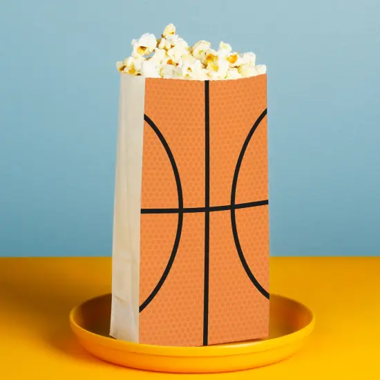 Big Dot of Happiness Basketball Popcorn Bags, Kids Sports Birthday Party Favor Snack Treats, Free-Standing Individual White Paper Bags - 25 Count {4}