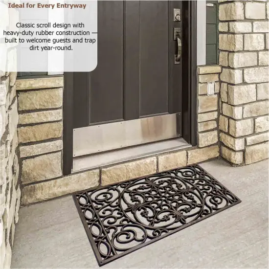 Gardenised Heavy Duty Coco Coir Doormat Non Slip PVC Baking Embossed Welcome Design Natural Coconut Fiber Floor Mat for Front Door Porch Patio Entryway Garage Mudroom & Outdoor Use 18x30" Rubber Elegant Swirl {2}