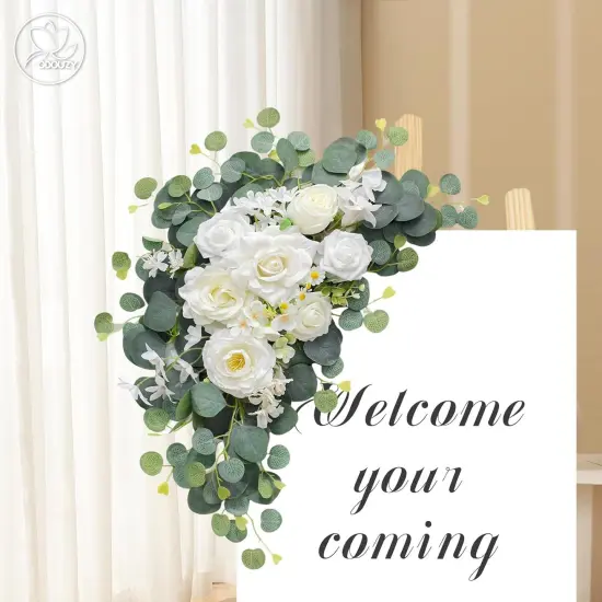,Set of 2 for Wedding Welcome Ceremony Sign,Artificial Wedding Arch Flowers {2}