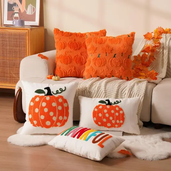 illow Covers 18x18 inch Set of 2 Orange Pumpkin Throw Pillow for Farmhouse {4}