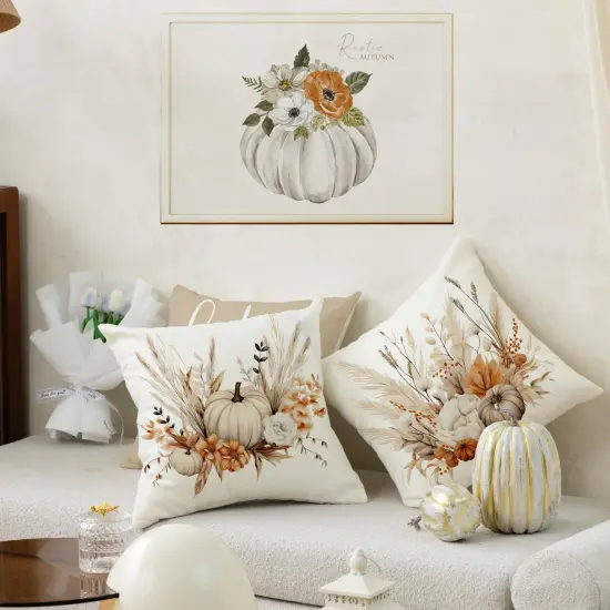 Pumpkin Pillow Covers Autumn Bohemia 20 x 20 Inch Throw Pillows Thanksgiving Harvest {2}