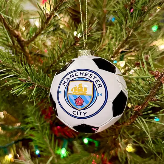 Tree Buddees x Manchester City F.C. Official Football Club Bauble Limited Edition Christmas Ornament - Glass Soccer Ball {2}