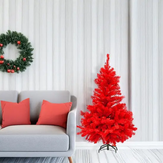 Northlight Full Pine Artificial Christmas Tree - 4' - Scarlet Red - Unlit {3}