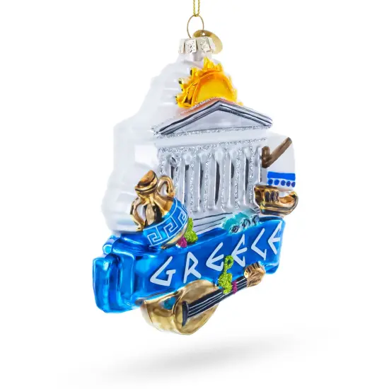 Landmarks and Symbols of Greece Glass Christmas Ornament {3}