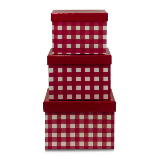 Square Plaid Box - Red / 3 pc. Set {1}