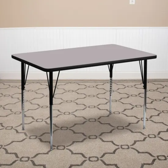 Emma and Oliver 30x72 Rectangle Laminate Adjustable Activity Table Gray {1}