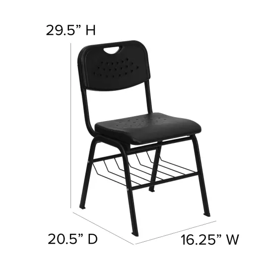 Emma and Oliver 880 lb. Capacity Plastic Chair with Book Basket Black {4}