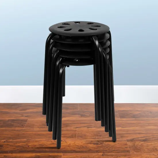 Emma and Oliver Plastic Nesting Stack Stools - School/Office/Home, 17.5"Height (5 Pack) Black {1}