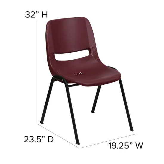 Emma and Oliver Ergonomic Shell Student Stack Chair - Classroom Chair / Office Guest Chair Burgundy {4}