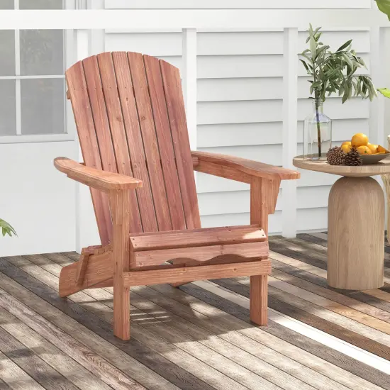 Costway Folding Adirondack Chair Set of 1/4 with High Backrest & Wide Armrests Wooden Brown {4}
