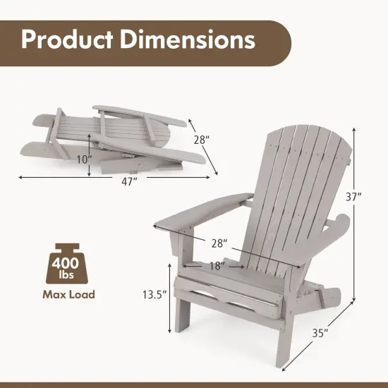 Costway Folding Adirondack Chair Set of 1/4 with High Backrest & Wide Armrests Wooden Grey {3}