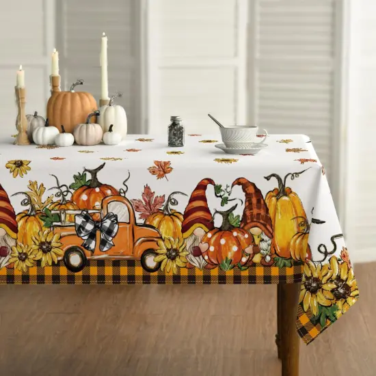Gnome Pumpkin Buffalo Plaid Table Cover {1}