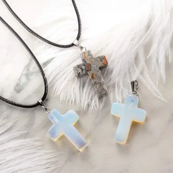 40 Piece Cross Charms for Jewelry Making, Bracelets, with Bail, Storage Case, Natural Gemstone Pendants for Necklaces, DIY Crafts, Keychains (10 Colors) Multicolor {7}