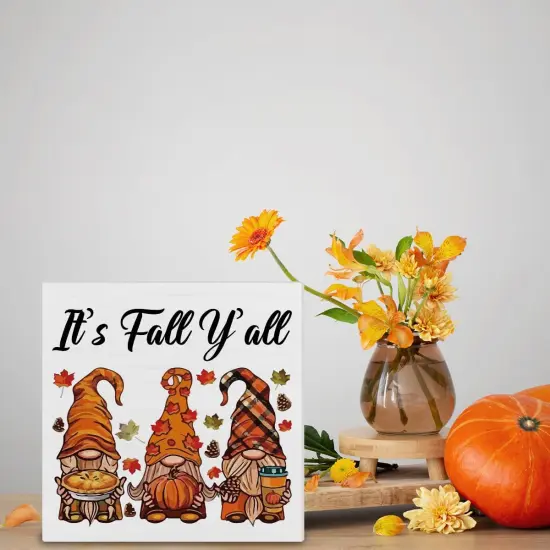 Fall Gnomes Wooden Sign for Desk Table Shelf - IT {3}