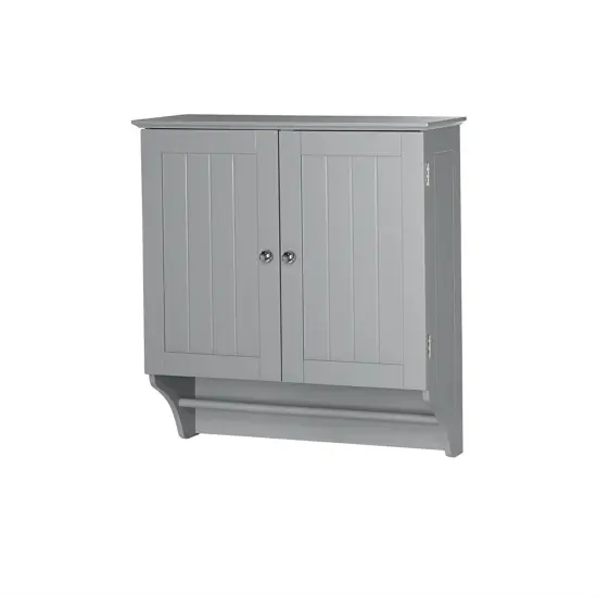 Gray 2-Door Bathroom Wall Cabinet with Towel Bar {1}