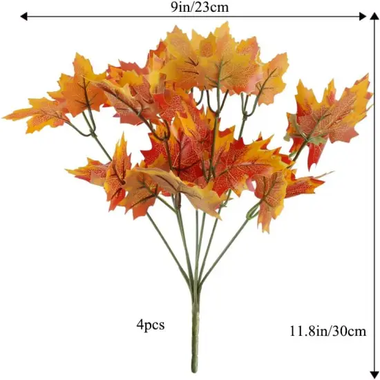 4 Pcs Artificial Fall Maple Leaves Branches Bush {5}