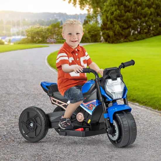 Plastic 6V Kids Ride-on Motorcycle with Battery Power and Detachable Training Wheels Blue {2}