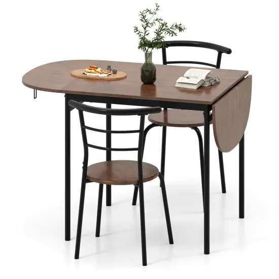3 Pieces Dining Set with 2 Chairs and Modern Kitchen Table for Small Space-Brown {4}