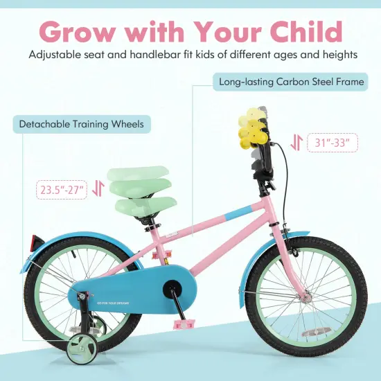 Pink Kids Bike with Adjustable Handlebar and Saddle for Comfortable Riding {6}