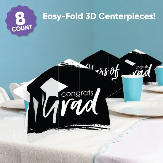 Big Dot of Happiness 8 Count Black and White Graduation 3D Centerpiece Table Decorations, Freestanding Class of 2025 Grad Party Centerpieces {3}