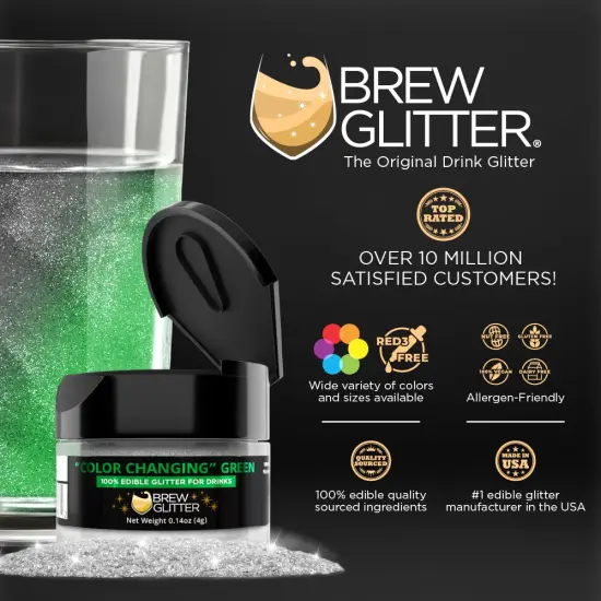 Brew Glitter - Green Color Changing Edible Drink Glitter (4g, x1 Flip-Cap Jar) for Beer, Cocktails and Beverages {2}