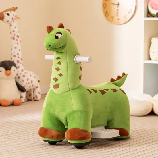 Green Plastic 6V Kids Ride-On Dinosaur with Foot Pedal, Padded Seat, and Music {2}
