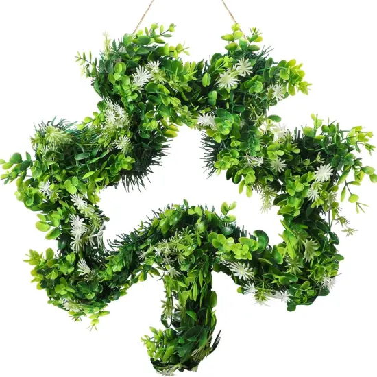 St Patricks Day Wreath for Front Door St Patricks Day Decorations 17 Inches Artificial Lucky Shamrock Door Wreath {1}