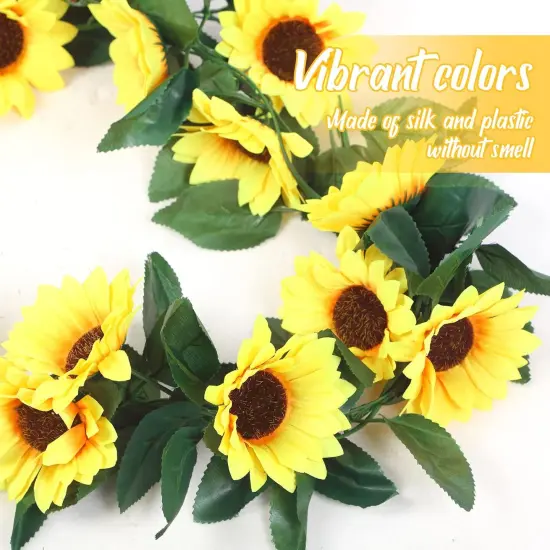 24 Pcs Artificial Sunflower Garland Decor 7.5ft Per Pcs Silk Hanging Sunflowers Vine Yellow Flower Garland Faux Sunflower Wall Decor for Wedding Table Garden Craft Party Decoration, 177.2 Feet Total {4}