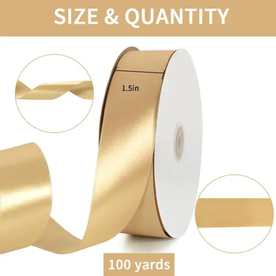 1-1/2 Inch (40mm) x 100 Yards Gold Wide Satin Ribbon Solid Fabric Ribbon for Gift Wrapping Chair Sash Valentine's Day Wedding Birthday Party Decoration Hair Floral Craft Sewing {3}