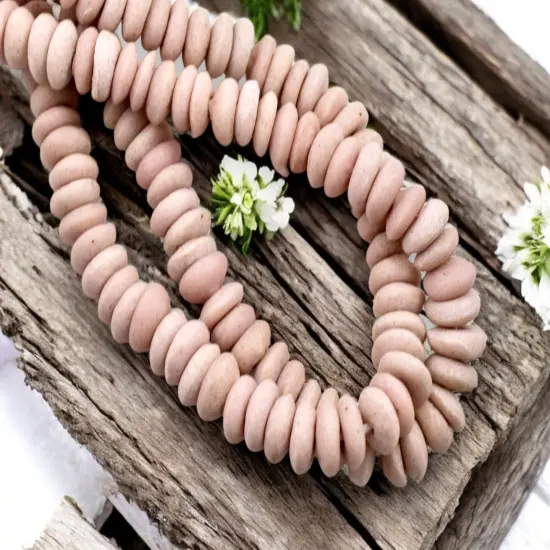 13~15mm Dusty Pink Recycled African Glass Heishi Beads {5}