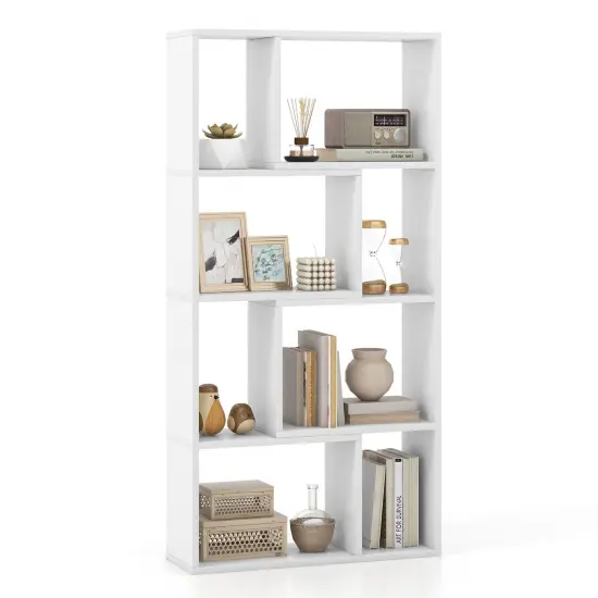 48 Inch 4-Tier Geometric Bookshelf with 8 Cubes for Living Room Bedroom White {4}