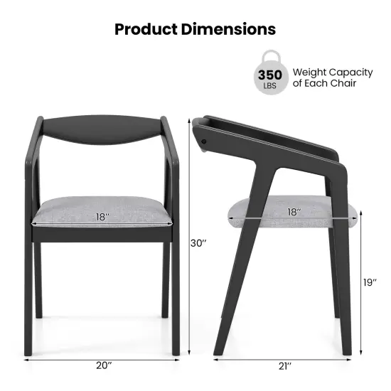 Wooden Dining Chair Set of 2 with Rubber Wood Frame Armrests and Padded Cushion-black {5}