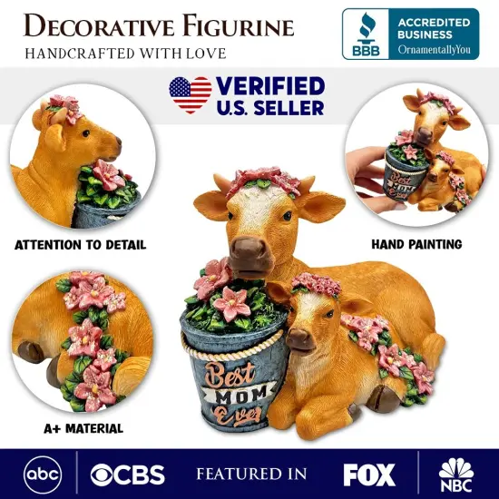 Best Mom Cow and Calf Charming Figurine, 6" Keepsake Jersey Statue and Mother&rsquo;s Day Gift {2}