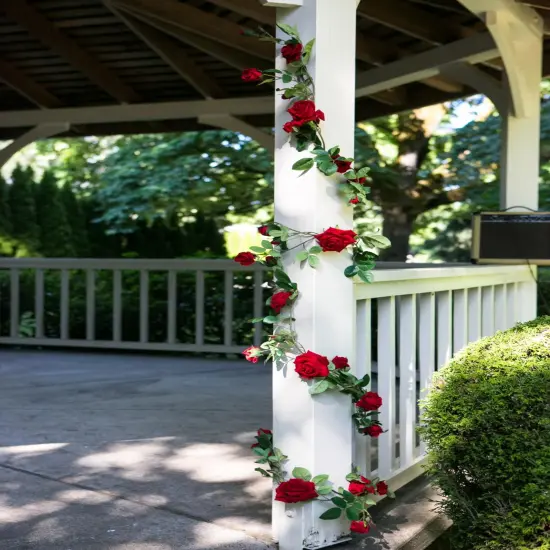 6ft Red Rose Garland Artificial Rose Vine Fake Flower Garland Silk Floral Hanging Ivy for Wedding Arch Party Ceremony Background Wall Garden Outdoor Decor {5}