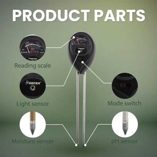 Insten Soil pH Tester, Soil Moisture / Light / pH Tester, For Gardening, Plant Care, Farming, Gardening Tool Kits, Black {5}