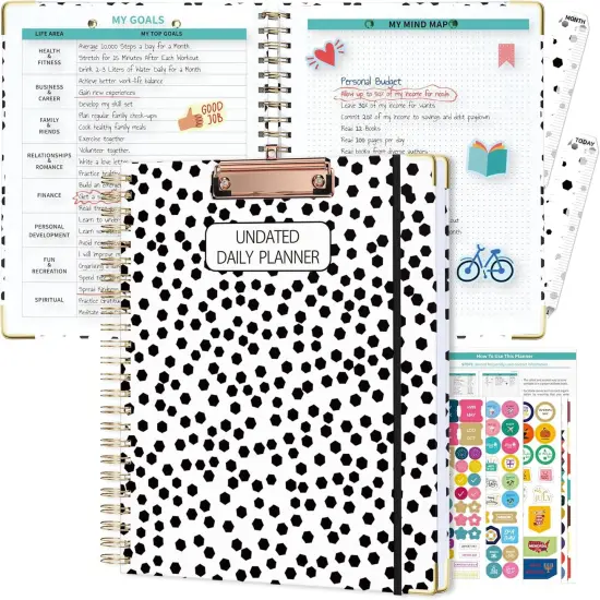 Undated Spiral Academic Planner with Clip - 8.5 x 11 (Black) {1}