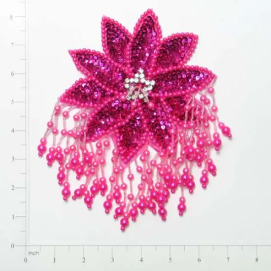 Starburst Beaded Sequin Applique/Patch 8" x 5 3/4" Fuchsia {1}