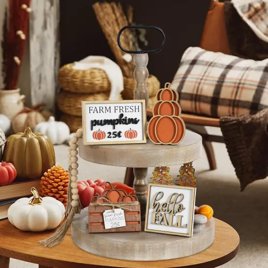 5PCS Fall Decorations Rustic Tiered Tray Decor {3}