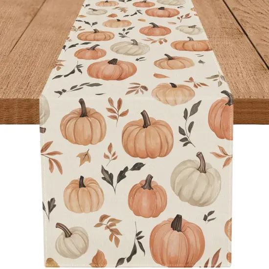 Fall Table Runner Maple Leaf Pumpkin Seasonal {1}