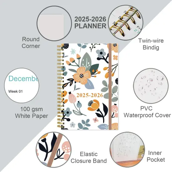 Academic Planner 2025-2026 - 6.4" x 8.5" (Rose Flower) {2}
