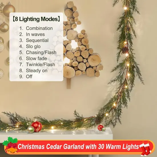 6 FT Cedar Garlands, Christmas Garland with 30 Warm Lights with 8 Light Modes {4}