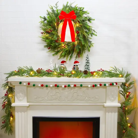 9FT Pre-lit Christmas Garland, 30 LEDs Xmas Lighted Garland with Pinecones {5}