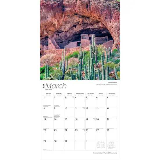 Arizona National Parks & Monuments | 2026 12 x 24 Inch (Hanging) Monthly Square Wall Calendar | Plastic-Free {3}