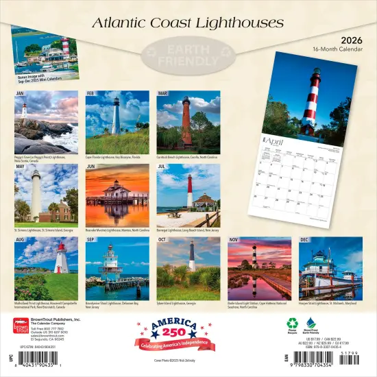 Atlantic Coast Lighthouses | 2026 12 x 24 Inch (Hanging) Monthly Square Wall Calendar | Plastic-Free {2}